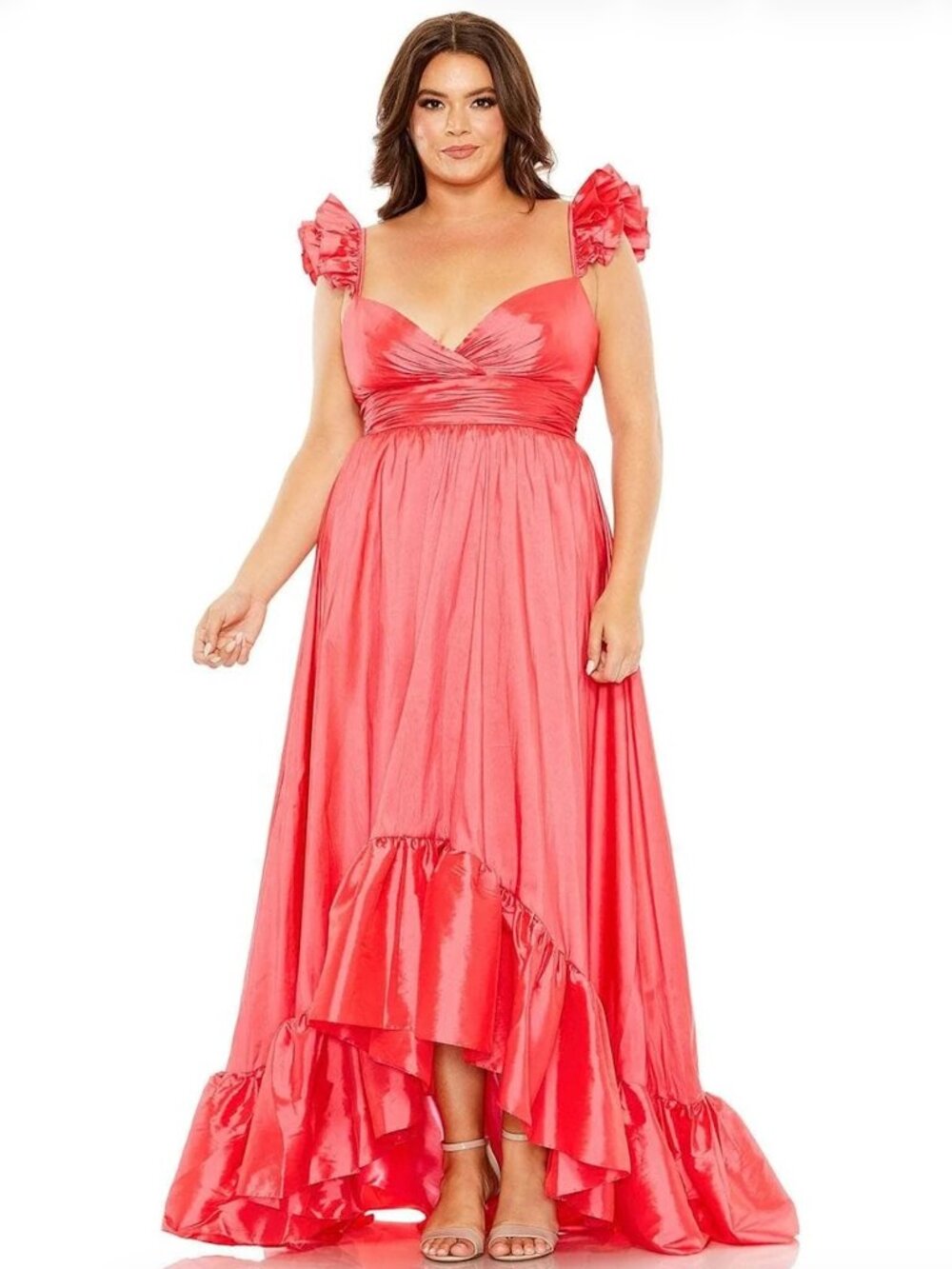 A-Line Taffeta High Low Evening Gown in Watermelon, Bridesmaid, Prom Size 14